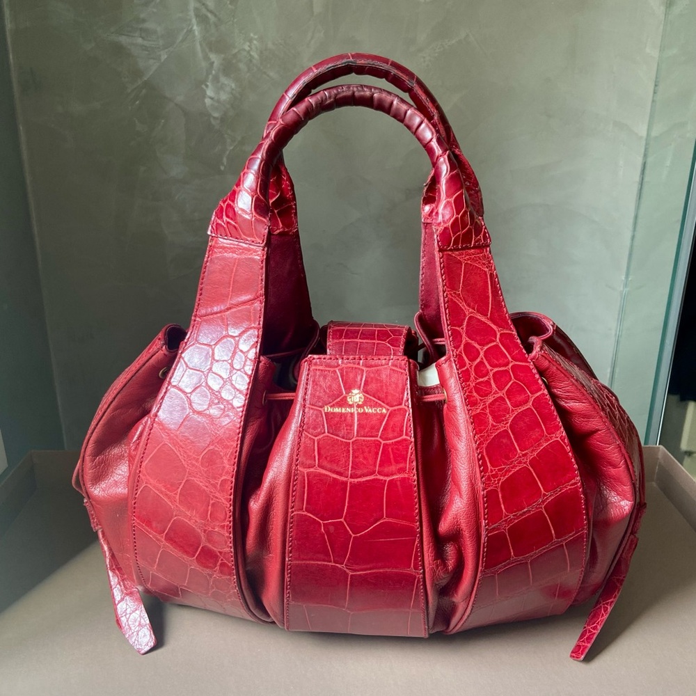 Domenico Vacca Italian Luxe Edition Red Crocodile Leather Satchel